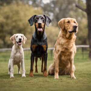 Doberman with two other dogs